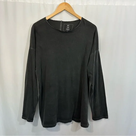 Free People Long Sleeve Cotton Relaxed Fit Top in Washed Black - Picture 3 of 11